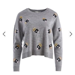 NWT Alice + Olivia Gleeson embellished sweater jumper pullover crew neck grey